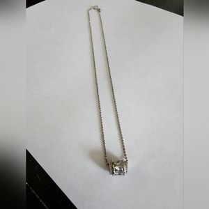 Vintage Sterling Silver Necklace With Round Crystal Pendant